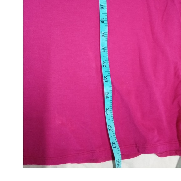 Ellen Tracy Top MED Fuchsia Pink Mixed Media Sheer Back Stretch Short Sl Tunic - Picture 3 of 6